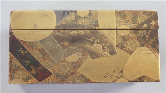 A fine Japanese multi-technique lacquer rectangular box, Meiji period, width 10.7cm